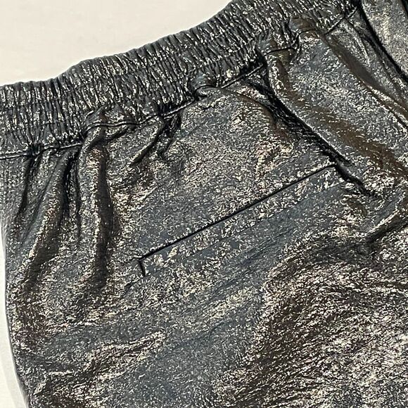 Grey Lab Shorts High Waisted Black Vegan Faux Leather *missing button - Picture 6 of 16